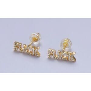 AIM 
Dainty 16K Gold Filled "FU” Script Micro Paved Cz Stud Earrings |